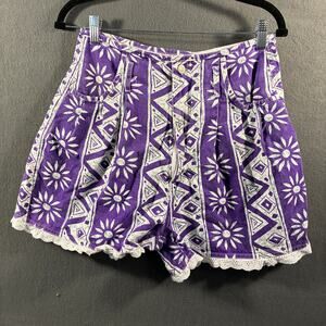 VTG women cotton mom shorts 11 purple floral aztec boho lace western festival